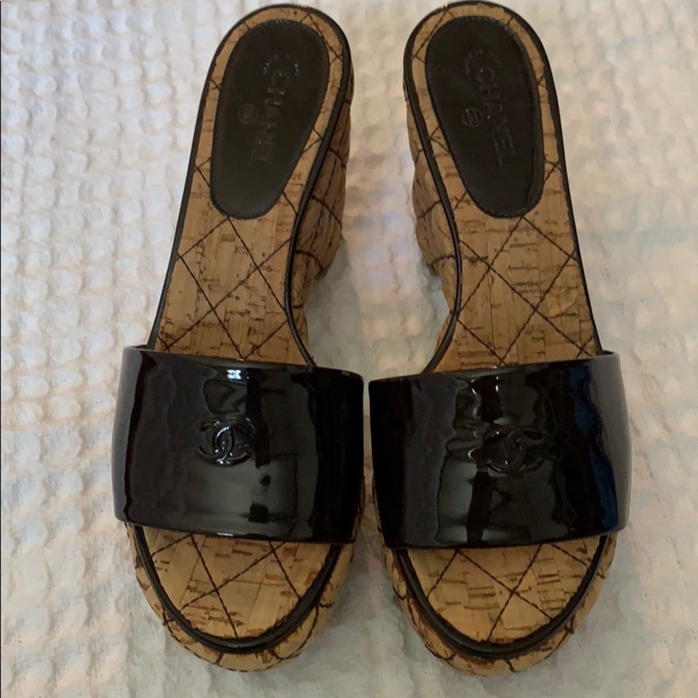 Chanel Brown Platform Sandals.